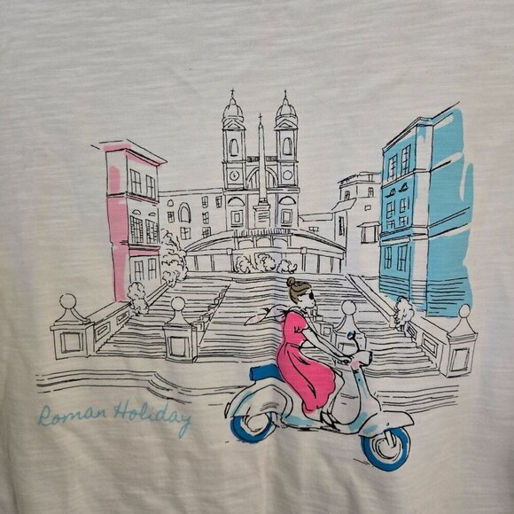 Talbots Cotton Bateau Neck Tee Scooter Girl Roman Holiday Travel Size M - Picture 4 of 5